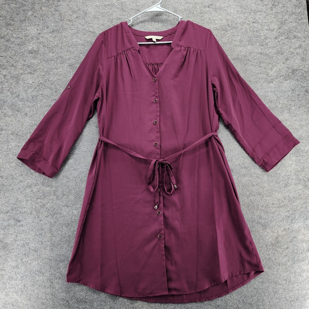41 Hawthorn Dress Womens Large Roll Tab Sleeve Button Front Red